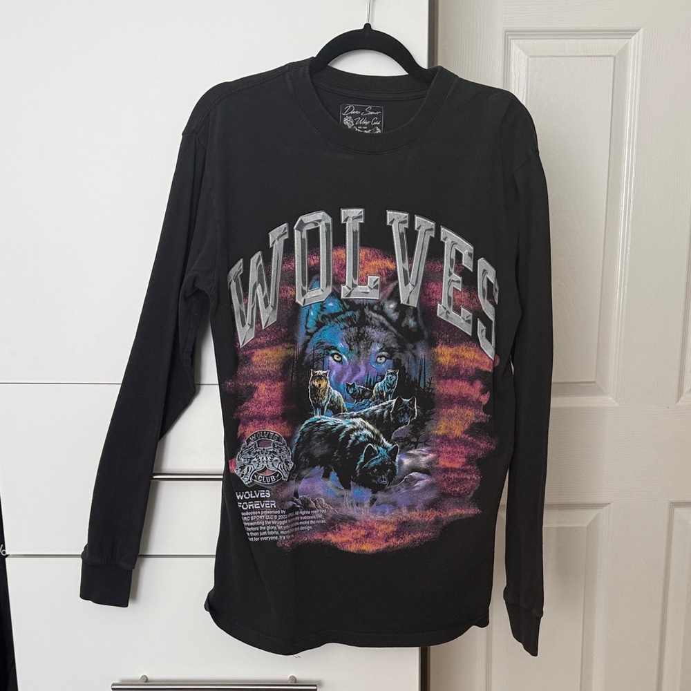 Darc Sport Black Long Sleeve 'Wolves' Graphic Tee with Purple & Orange Accents